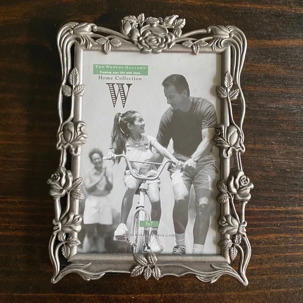 The Weston Gallery Pewter Picture Frame Floral Rose Accent 5x7‎